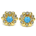 RMZ GOLD NYC 14K Gold Plated Flower Stud Earrings with Opal and Cubic Zirconia – High Polish Finish, Golden Tone