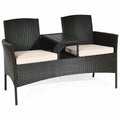 Modern Patio Conversation Set with Built-in Coffee Table and Cushions-Beige