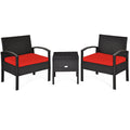 3 Piece PE Rattan Wicker Sofa Set with Washable and Removable Cushion for Patio-Red
