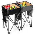 2 Pieces Folding Camping Tables with Large Capacity Storage Sink for Picnic-Black