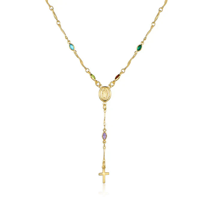 RMZ GOLD NYC 14K Gold Multicolor Virgin Mary Necklace - Made In Brazil