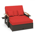 Outdoor Wicker Daybed with Folding Panels and Storage Ottoman-Red