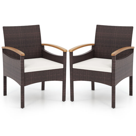 Patio Dining Chairs Set of 2/4 with Acacia Wood Armrest and Heavy Duty Metal Frame-2 Pieces