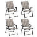 Set of 4 Patio Folding Chairs with Armrests and Portable Lawn Chairs for Garden Backyard-Gray