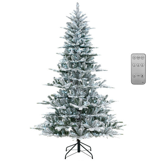 7 Feet Snow Flocked Artificial Christmas Tree with Cool White LED Lights
