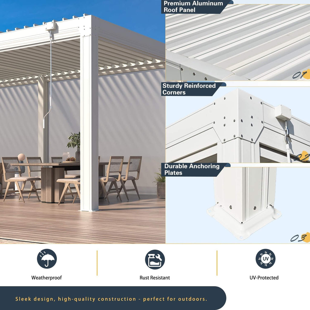 Alora White Louvered Aluminum Pergola With Adjustable Roof And Pull-Down Screens (SAK46817)